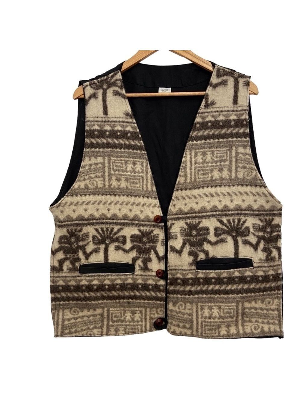 Mens vest 100% virgin wool Aztec southwestern size Large X-Large neutral tones